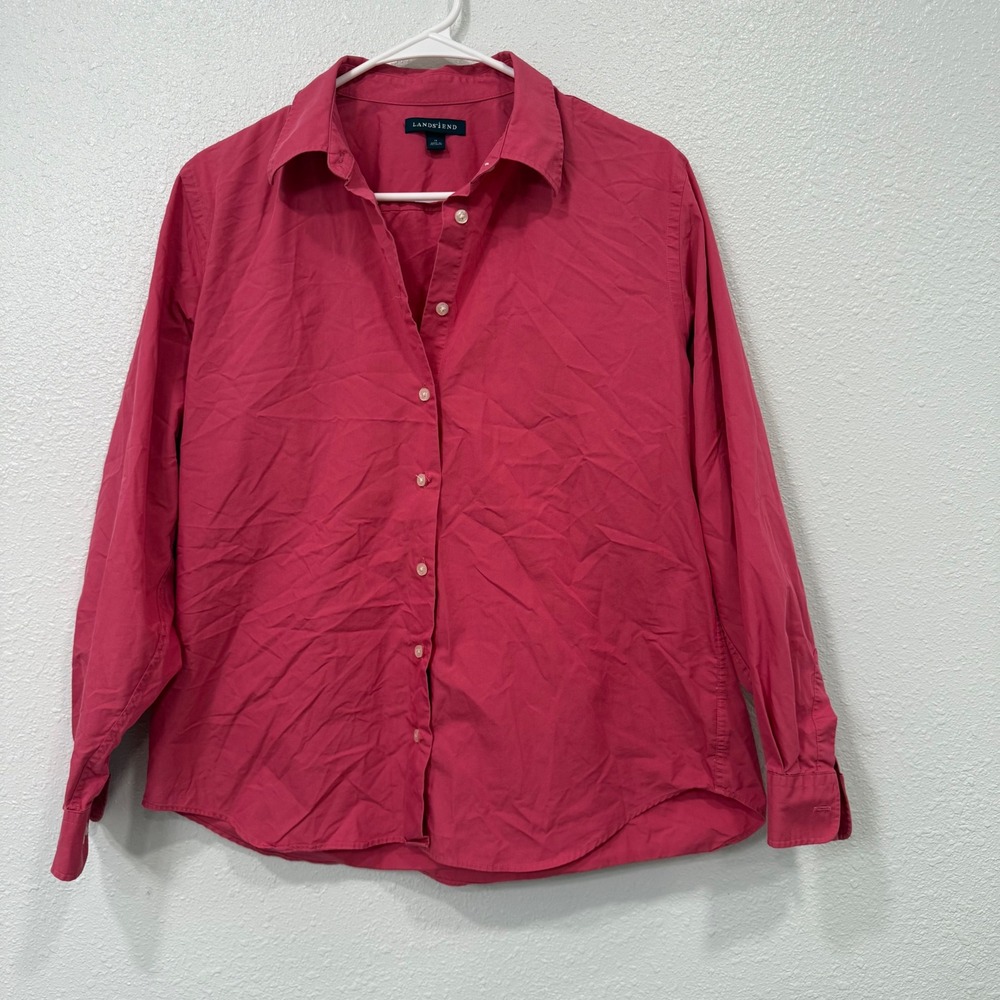 Lands End Womens Pink Long Sleeve Button Down Shirt Size 14 Cotton Blend